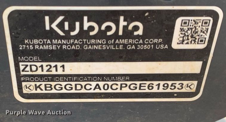 image for item JT9772 2023 Kubota  ZD1211 ZTR lawn mower