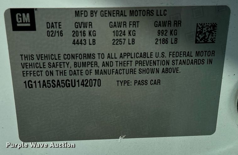 image for item MV9125 2016 Chevrolet  Malibu 