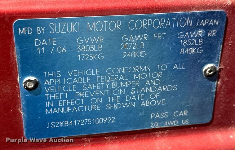 image for item MV9140 2007 Suzuki  SX4 