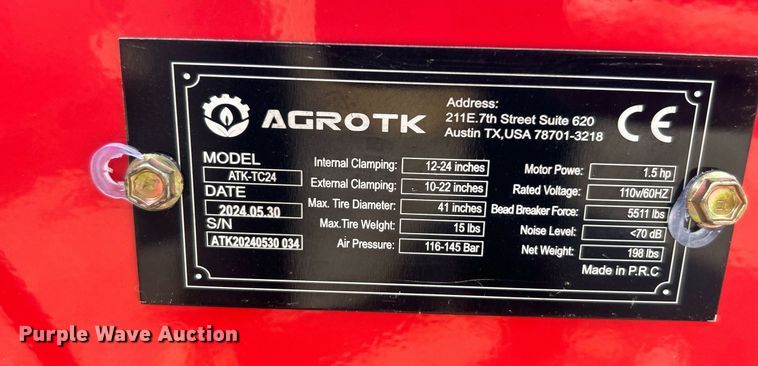 image for item NB9452 2024 Agrotk ATK-TC24 tire machine