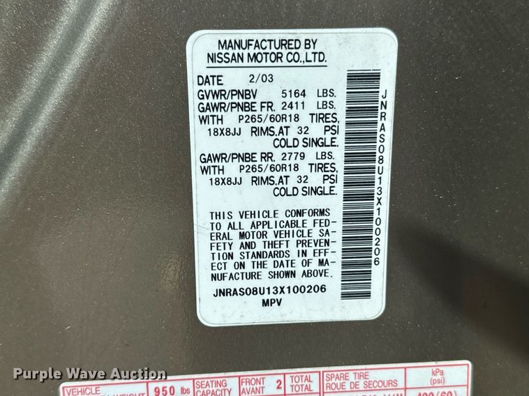 image for item NR9855 2003 Infiniti FX35 SUV