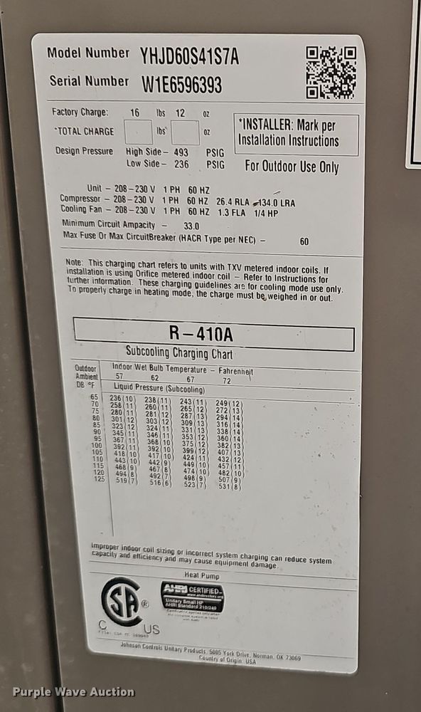 image for item NX9311 York  YHJD60S41S7A AC unit