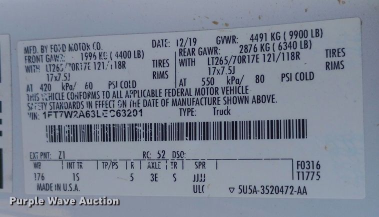 image for item NY9495 2020 Ford F250 Super Duty XL Crew Cab pickup truck