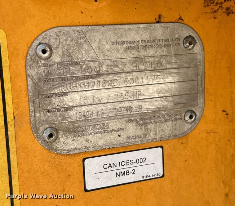 image for item DD3215 2020 Hyundai HL940XT high lift wheel loader