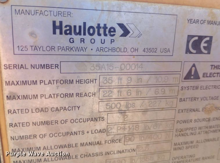 image for item DH1408 2015 Bil-Jax 3522A boom lift