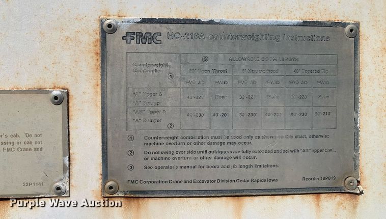 image for item DM1800 1982 FMC Link-Belt HC-218A crane