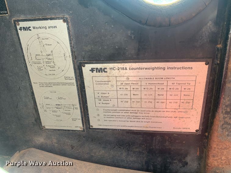 image for item DM1800 1982 FMC Link-Belt HC-218A crane