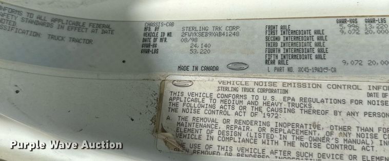 image for item DN0757 1999 Sterling  semi truck