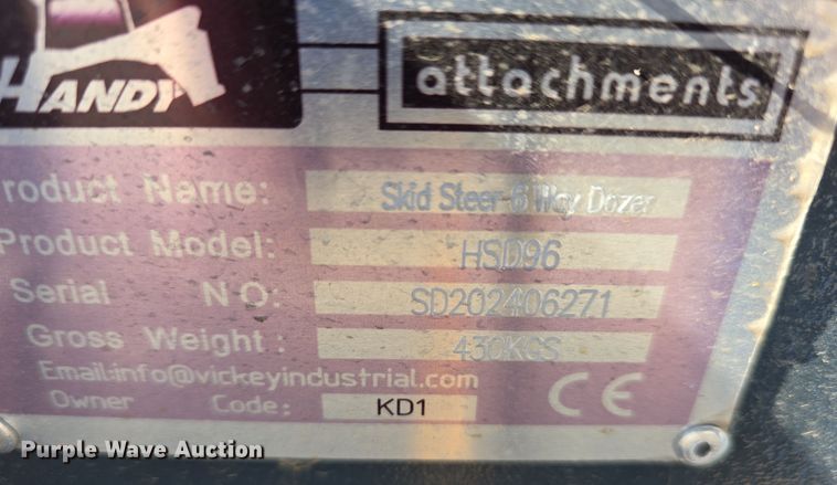 image for item DO5523 2024 Handy HSD96 skid steer dozer blade