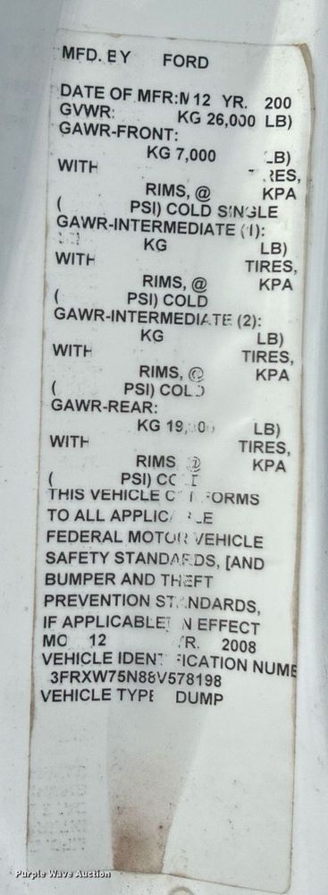 image for item DO7464 2008 Ford F750 Super Duty dump truck