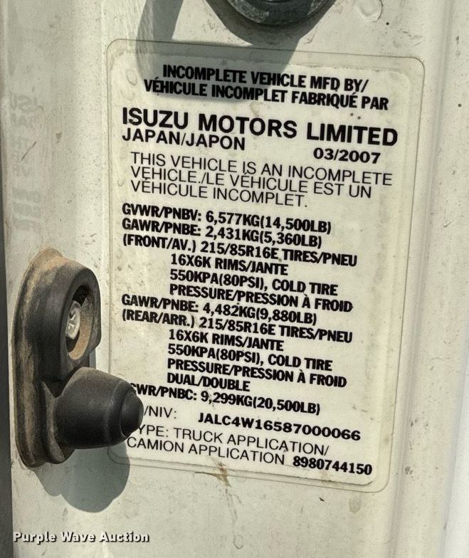 image for item DP8460 2008 Isuzu NPR truck cab and chassis