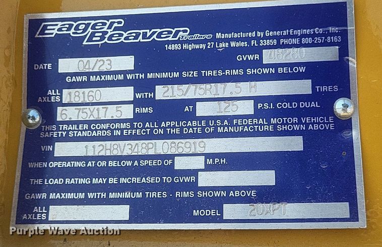 image for item DQ3631 2023 Eager Beaver 20XPT equipment trailer