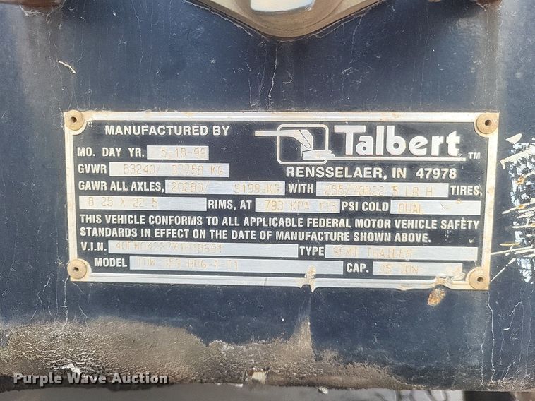 image for item DQ3643 1999 Talbert TDW-35S-HRG-1-T1 lowboy equipment trailer