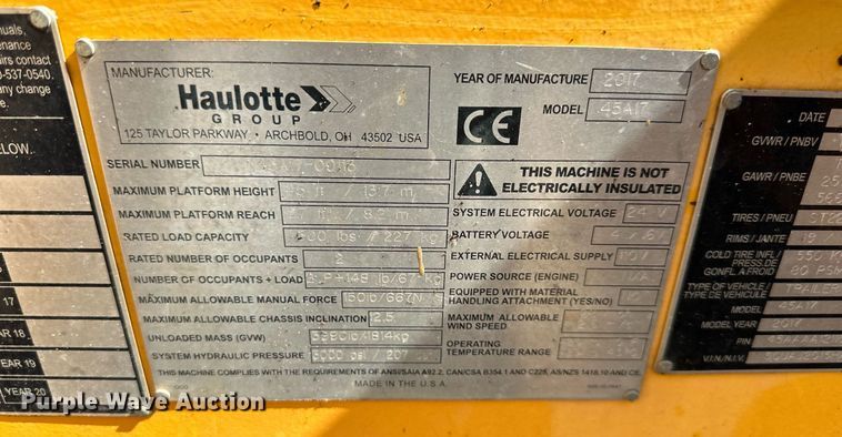 image for item DR2605 2017 Haulotte 4527A  boom lift