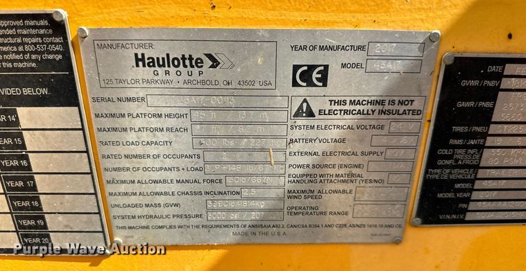 image for item DR2605 2017 Haulotte 4527A  boom lift