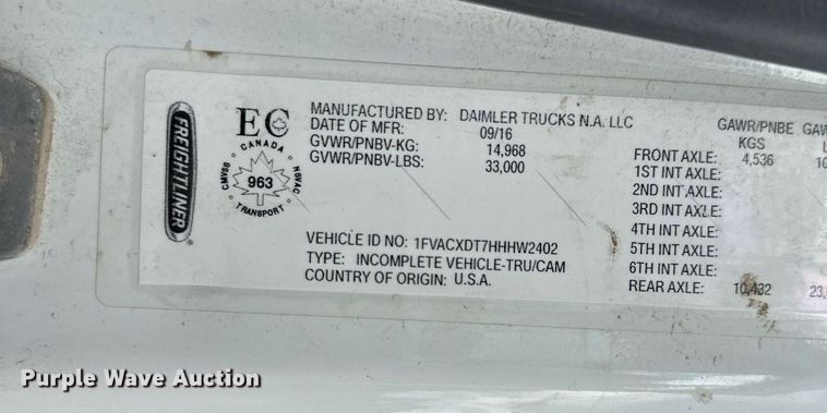 image for item DR2659 2017 Freightliner  M2 street sweeper truck