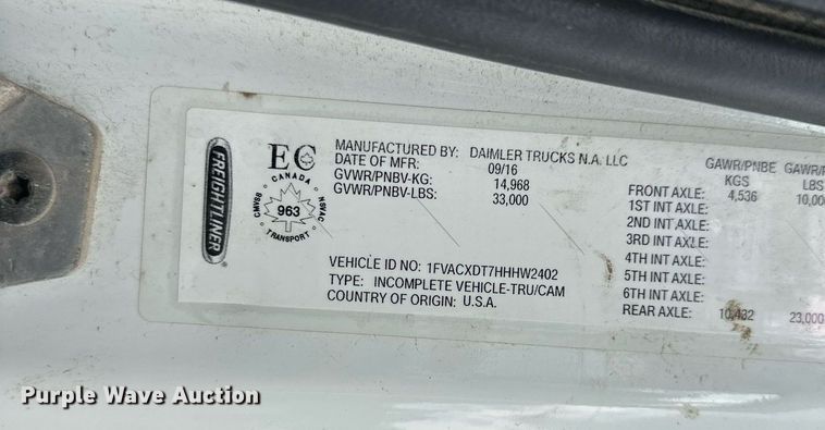 image for item DR2659 2017 Freightliner  M2 street sweeper truck