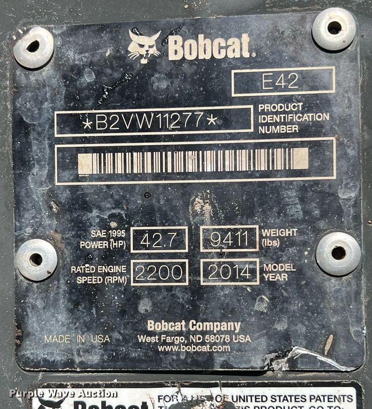 image for item DS3122 2014 Bobcat E42 mini excavator