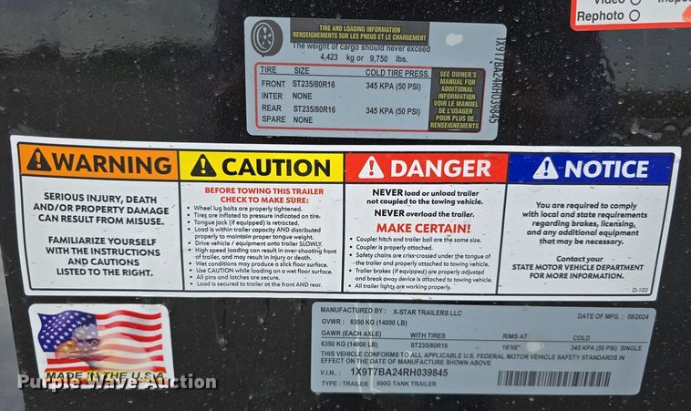 image for item DS4869 2024 X-Star Trailers LLC 990G fuel tank trailer