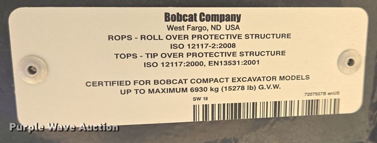 image for item DT5267 2019 Bobcat E26 mini excavator