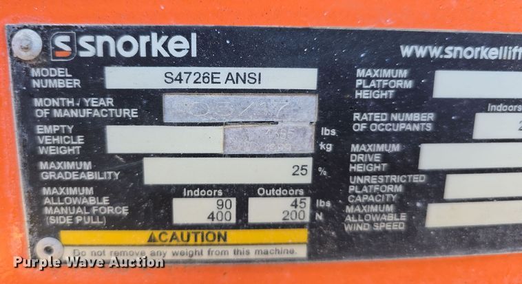 image for item DW3780 2017 Snorkel S4726E scissor lift