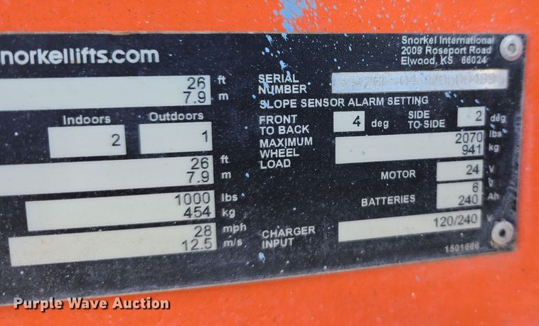 image for item DW3780 2017 Snorkel S4726E scissor lift