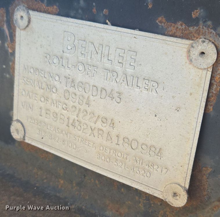 image for item EE7768 1994 Benlee TA60DD43 roll-off container trailer