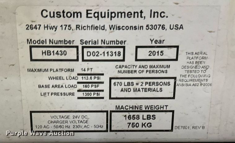 image for item EG6720 2015 Hy-Brid HB-1430 scissor lift