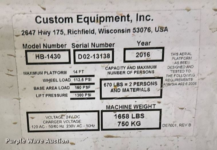 image for item EG6722 2016 Hy-Brid HB-1430 scissor lift