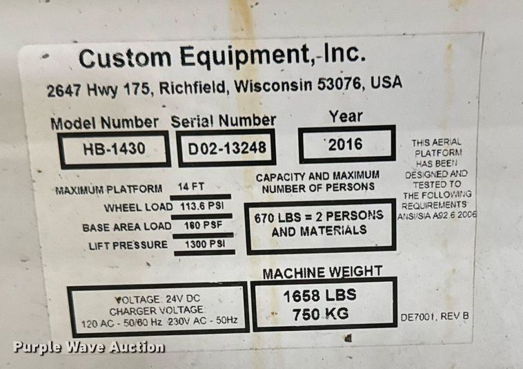 image for item EG6723 2016 Hy-Brid HB-1430 scissor lift