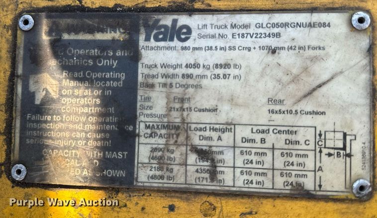 image for item EG6726 Yale GLC050RGNUAE084 forklift