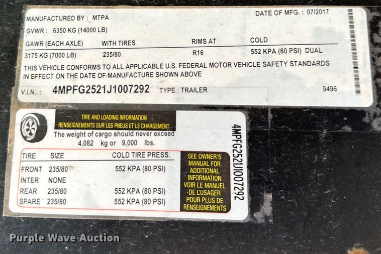 image for item EH7034 2018 Maxwell equipment trailer