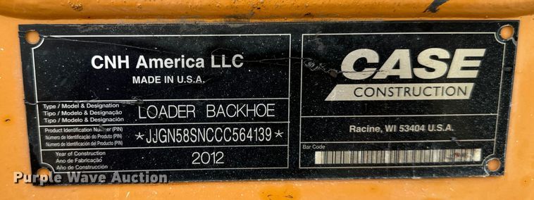 image for item EH7036 2012 Case 580 Super N backhoe