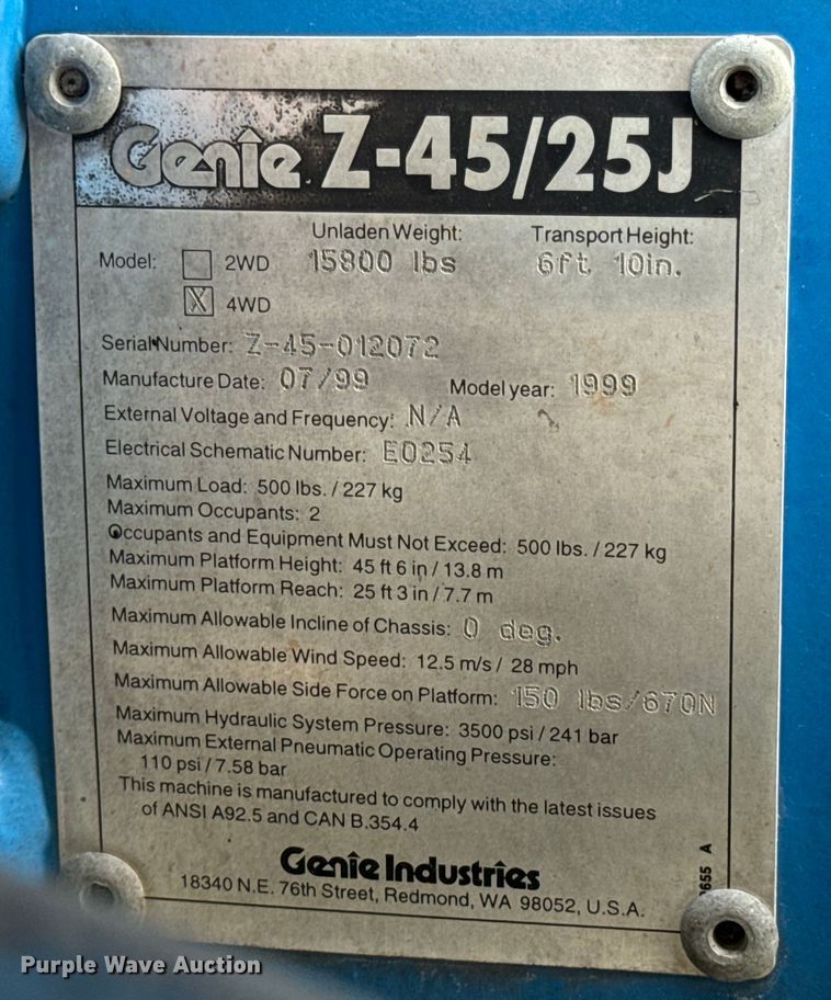 image for item EH7055 1999 Genie Z-45/25J boom lift