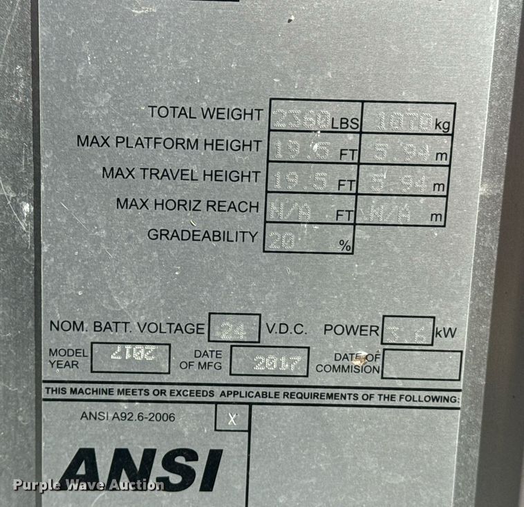 image for item EI4041 2017 JLG 20MVL vertical lift