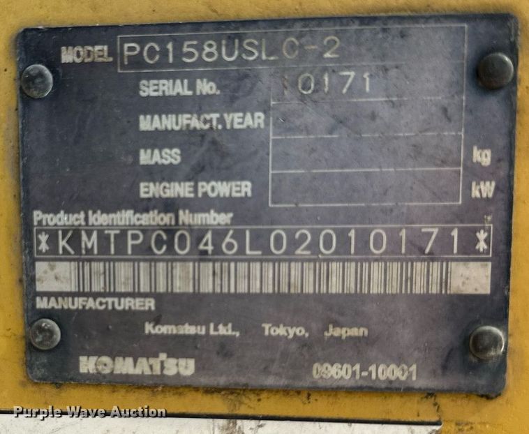 image for item EJ7235 2007 Komatsu PC158USLC excavator