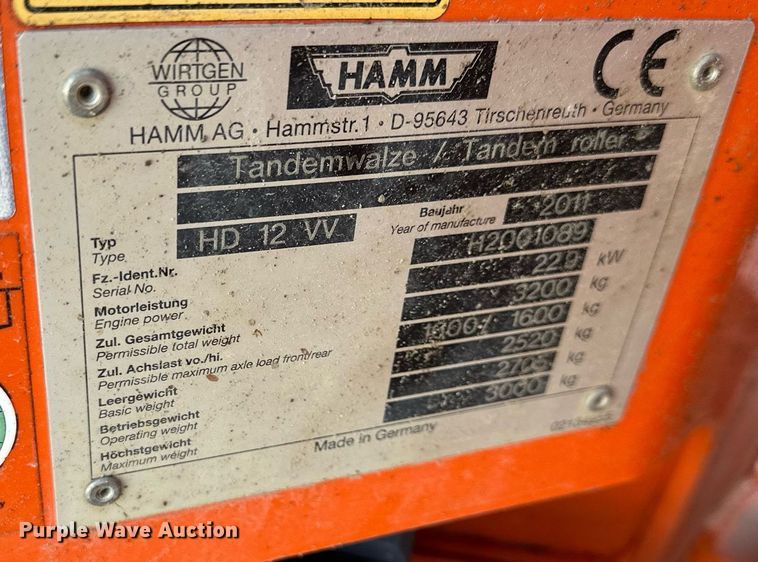 image for item EJ7255 2011 Hamm HD12 double drum vibratory roller