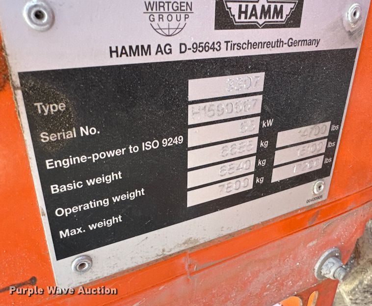 image for item EJ7256 2005 Hamm 3307 single drum vibratory roller