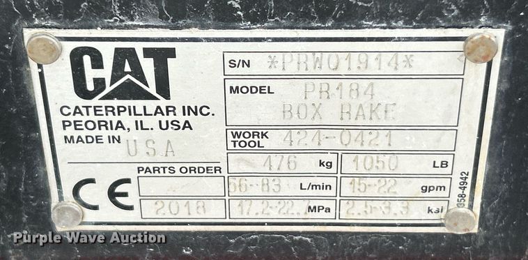 image for item EK3324 2018 Caterpillar  PR184 skid steer box rake 