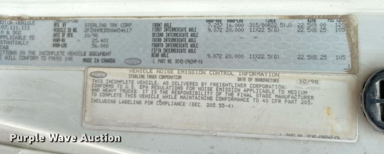 image for item EK3332 1999 Sterling  L9511 dump truck