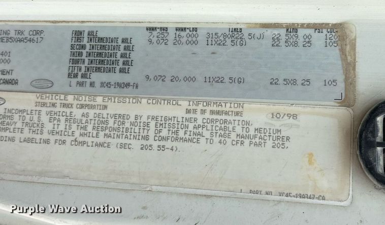 image for item EK3332 1999 Sterling  L9511 dump truck