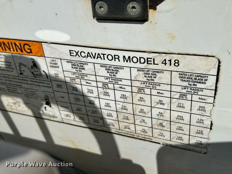 image for item EK3359 2016 Bobcat 418 AA mini excavator