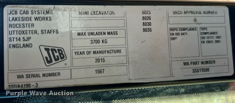 image for item EK3360 JCB 8029CTS mini excavator