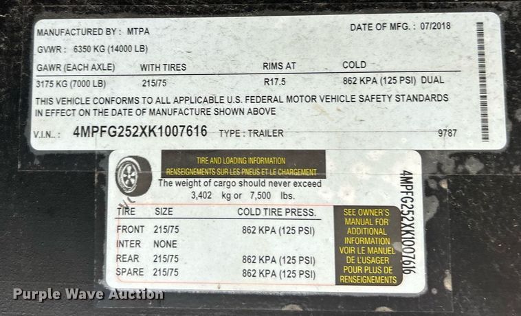 image for item EK3369 2019 Maxwell equipment trailer