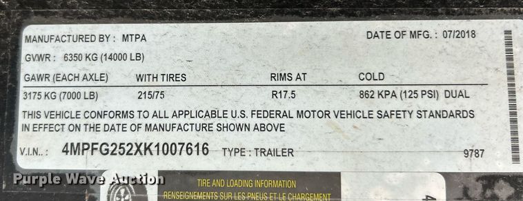 image for item EK3369 2019 Maxwell equipment trailer