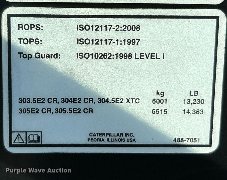 image for item EK3378 2017 Caterpillar  303.5E2 CR mini excavator