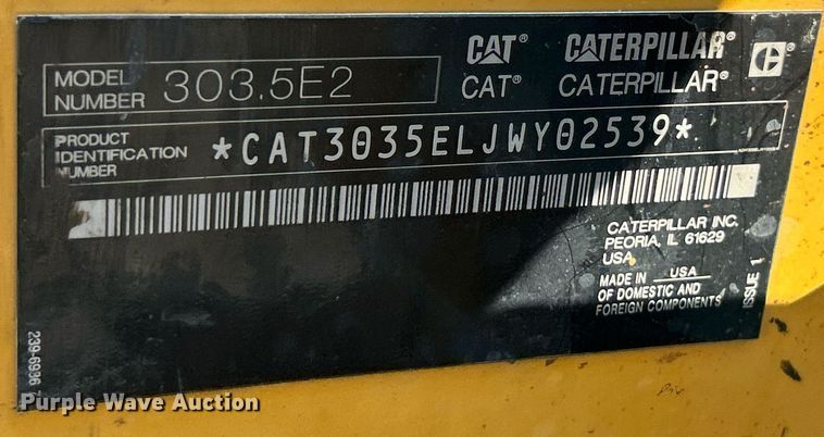 image for item EK3378 2017 Caterpillar  303.5E2 CR mini excavator