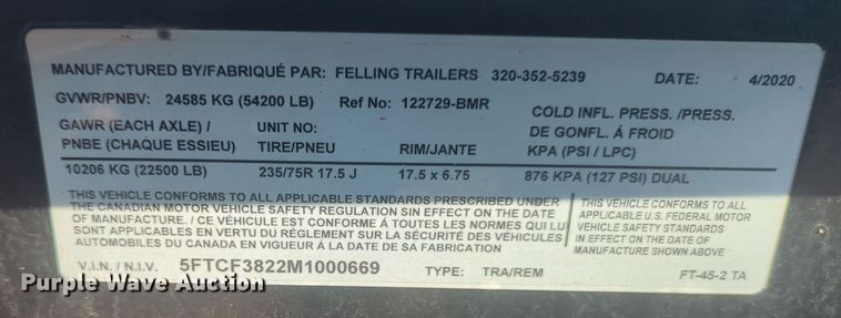 image for item EQ2149 2021 Felling FT-45-2TA tilt deck equipment trailer