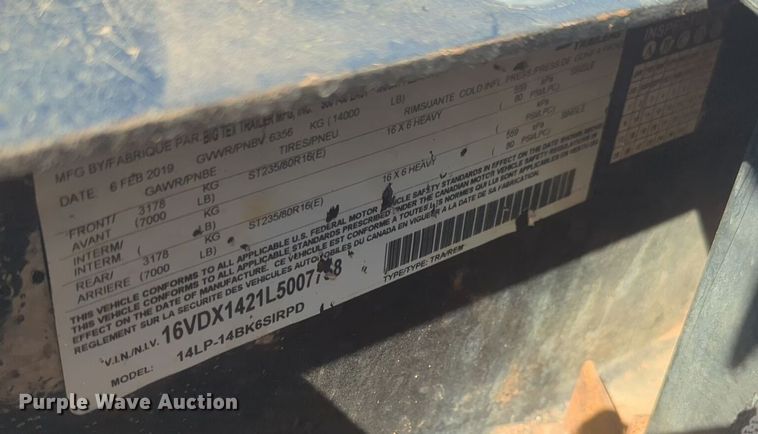 image for item EQ2150 2020 Big Tex 14LP-14BK6SIRPD dump trailer