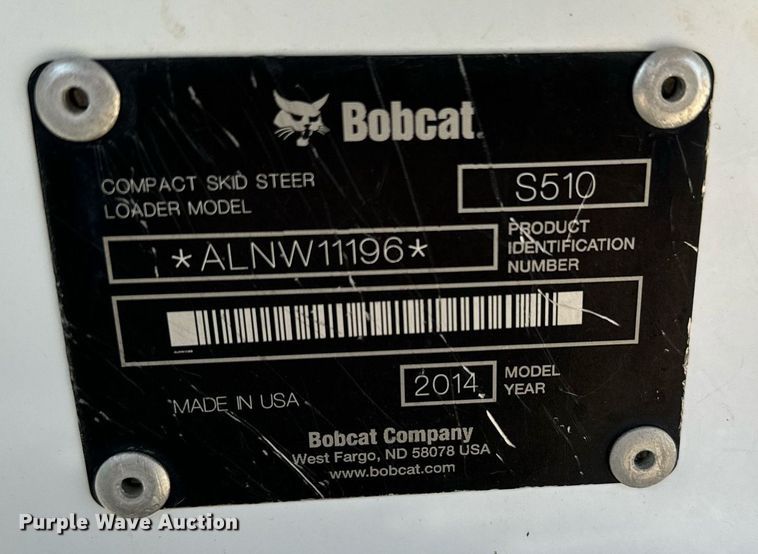 image for item IE9110 2014 Bobcat S510 skid steer loader